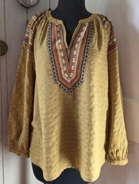 Rachel Zoe Olive Green Embroidered V-Neck Peasant Tunic